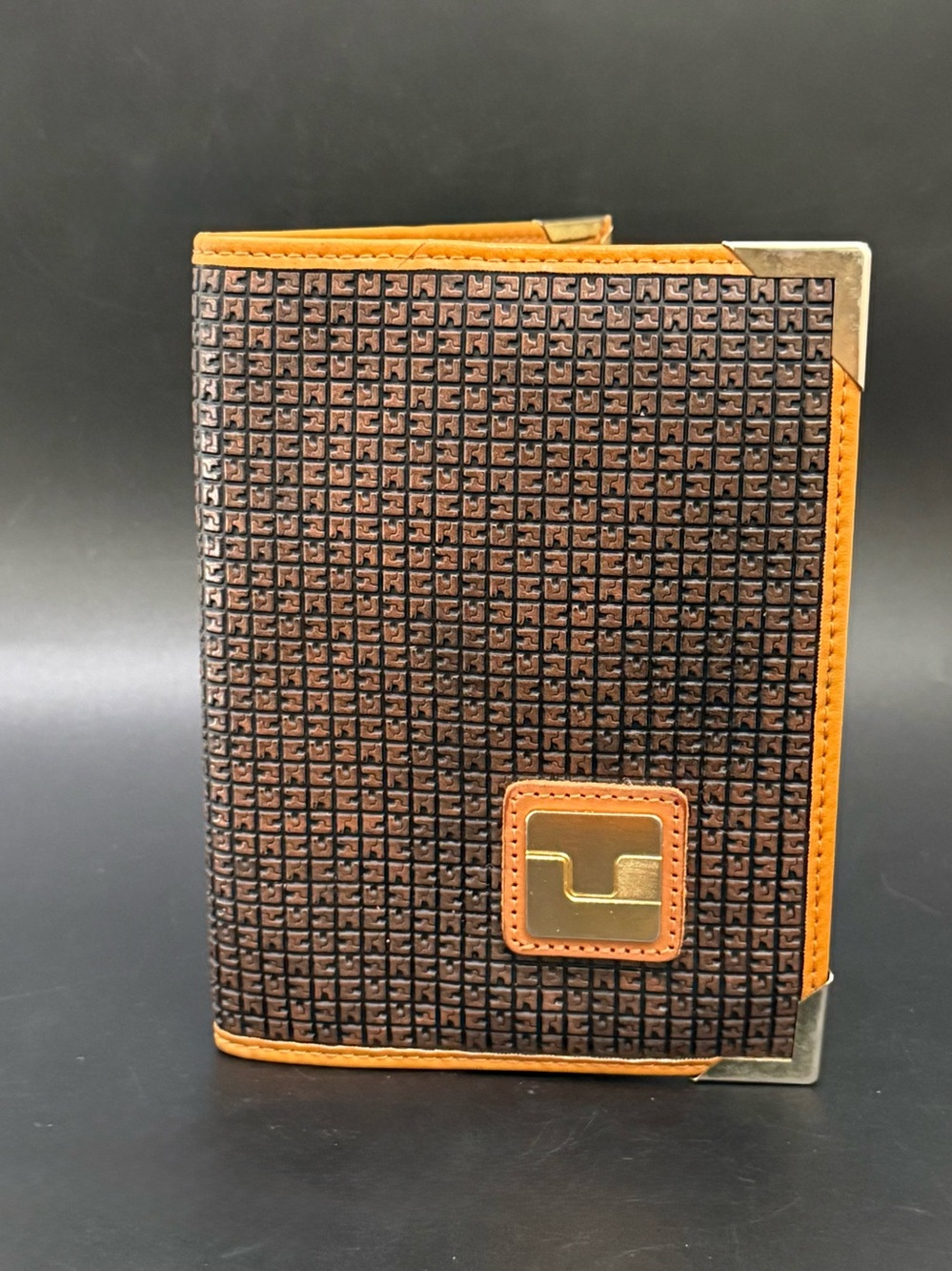 Vintage TED LAPIDUS Paris Monogram Embossed Leather Address Book Cover 5.5X 7.5